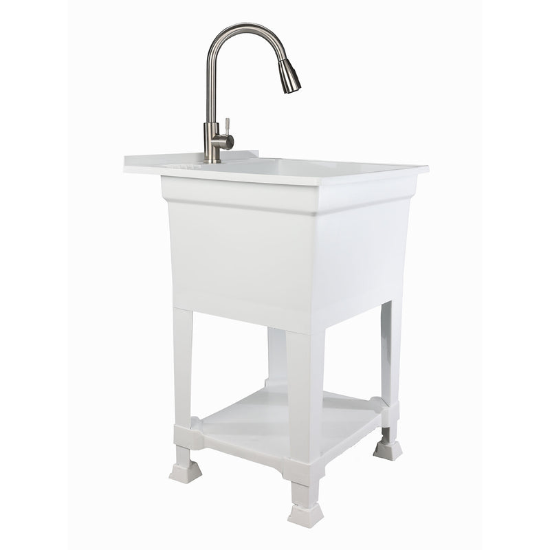 UTILITYSINKS Plastic 24" Freestanding Compact Workshop Tub Sink, White (Used)