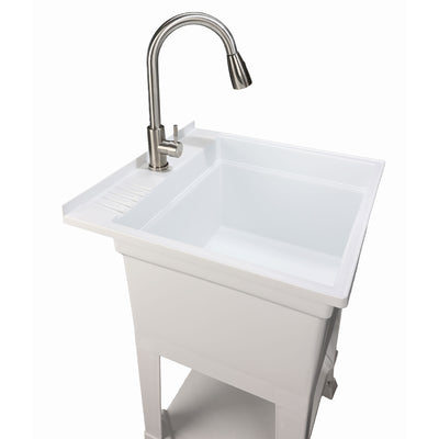 UTILITYSINKS Plastic 24" Freestanding Compact Workshop Utility Tub Sink, White