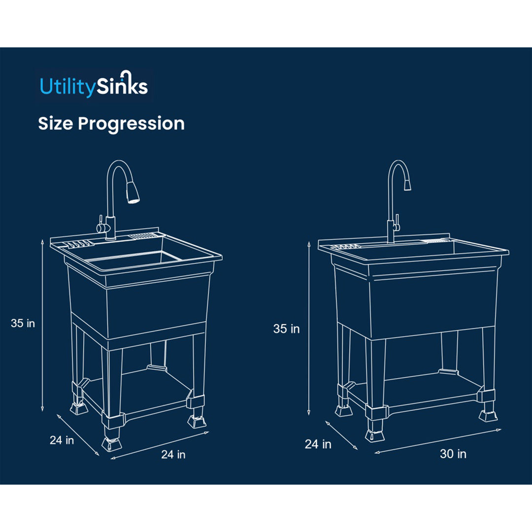 UTILITYSINKS Plastic 24" Freestanding Compact Workshop Utility Tub Sink, Black