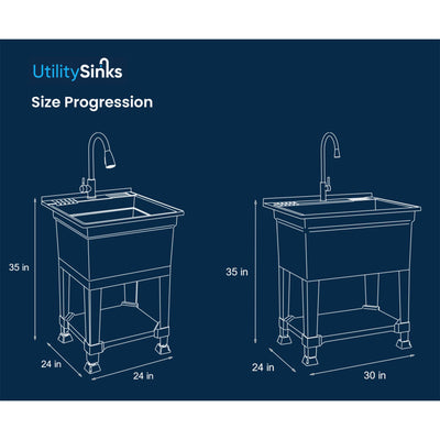 UTILITYSINKS Plastic 24" Freestanding Compact Utility Tub Sink, White (Open Box)