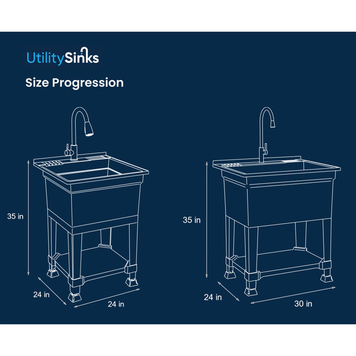 UTILITYSINKS Plastic 24" Compact Workshop Utility Tub Sink, Grey (For Parts) - VMInnovations
