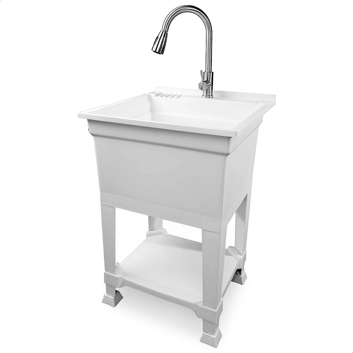 UTILITYSINKS Plastic 24" Freestanding Compact Workshop Utility Tub Sink, White