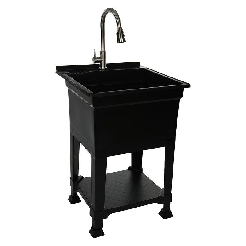 Plastic 24" Freestanding Compact Workshop Utility Tub Sink, Black (Open Box)