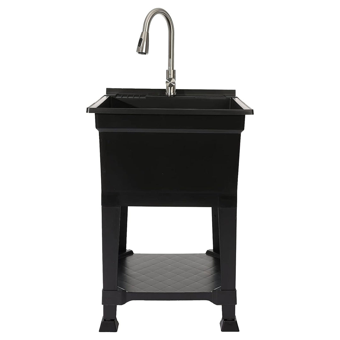 UTILITYSINKS Plastic 24" Freestanding Compact Workshop Utility Tub Sink, Black