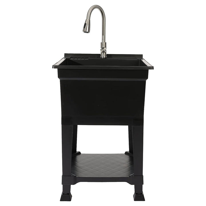 UTILITYSINKS Plastic 24" Freestanding Compact Workshop Utility Tub Sink, Black