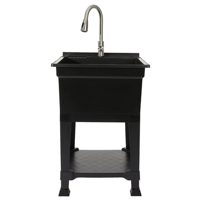 UTILITYSINKS Plastic 24" Freestanding Compact Workshop Tub Sink, Blk(For Parts)