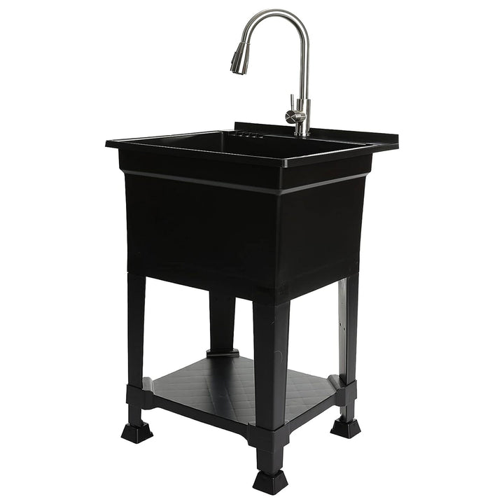 UTILITYSINKS Plastic 24" Freestanding Compact Workshop Utility Tub Sink, Black