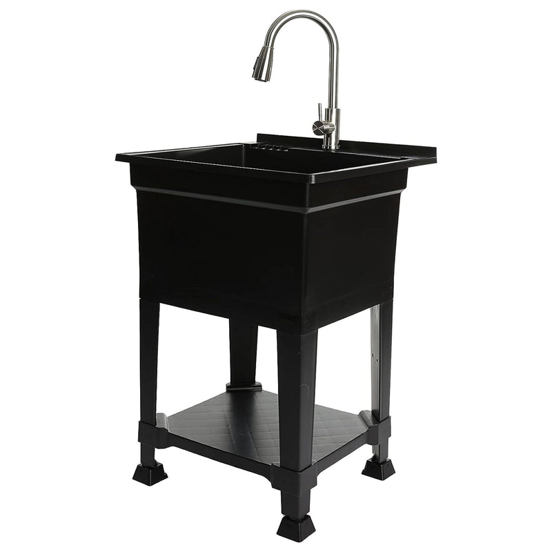 Plastic 24" Freestanding Compact Workshop Utility Tub Sink, Black (Open Box)