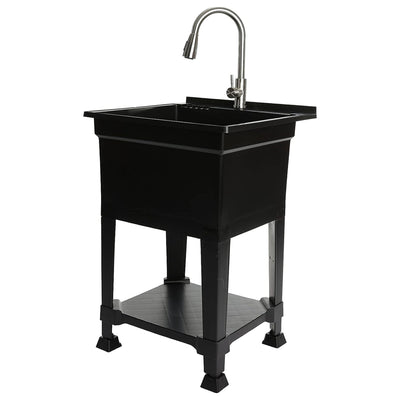 UTILITYSINKS Plastic 24" Freestanding Workshop Utility Tub Sink, Black (Used) - VMInnovations