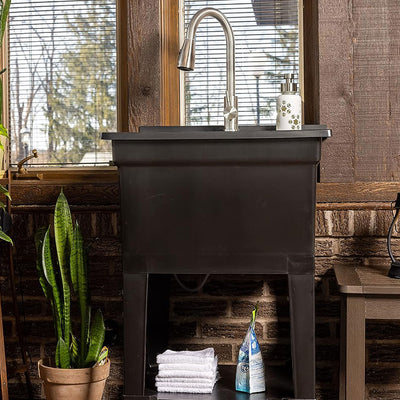 UTILITYSINKS Plastic 24" Freestanding Compact Workshop Tub Sink, Blk(For Parts)