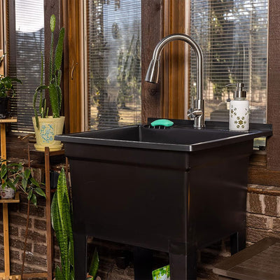 UTILITYSINKS Plastic 24" Freestanding Compact Workshop Utility Tub Sink, Black - VMInnovations