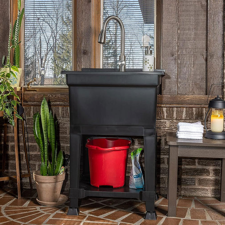 UTILITYSINKS Plastic 24" Freestanding Workshop Utility Tub Sink, Black (Used) - VMInnovations