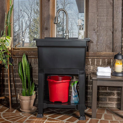 UTILITYSINKS Plastic 24" Freestanding Workshop Utility Tub Sink, Black (Used) - VMInnovations