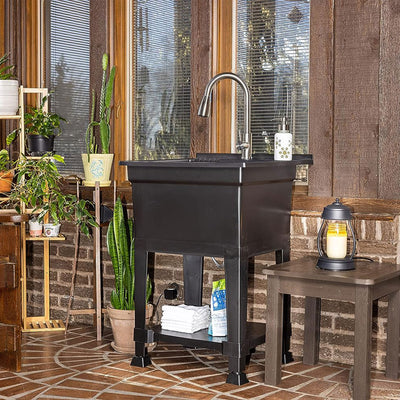 UTILITYSINKS Plastic 24" Freestanding Workshop Utility Tub Sink, Black (Used) - VMInnovations