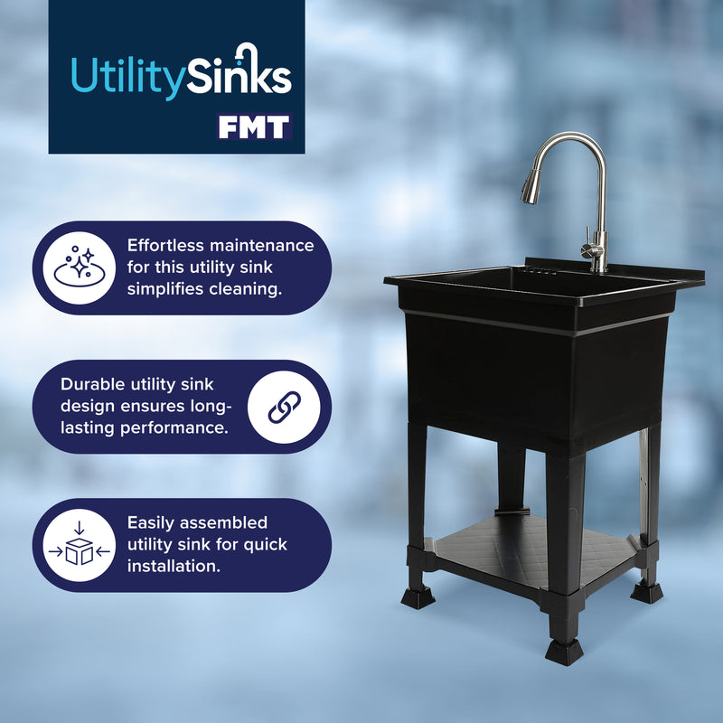 UTILITYSINKS Plastic 24" Freestanding Compact Workshop Tub Sink, Blk(For Parts)