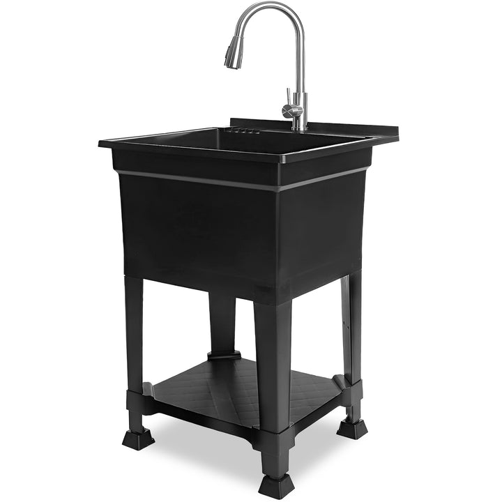 Plastic 24" Freestanding Compact Workshop Utility Tub Sink, Black (Open Box)