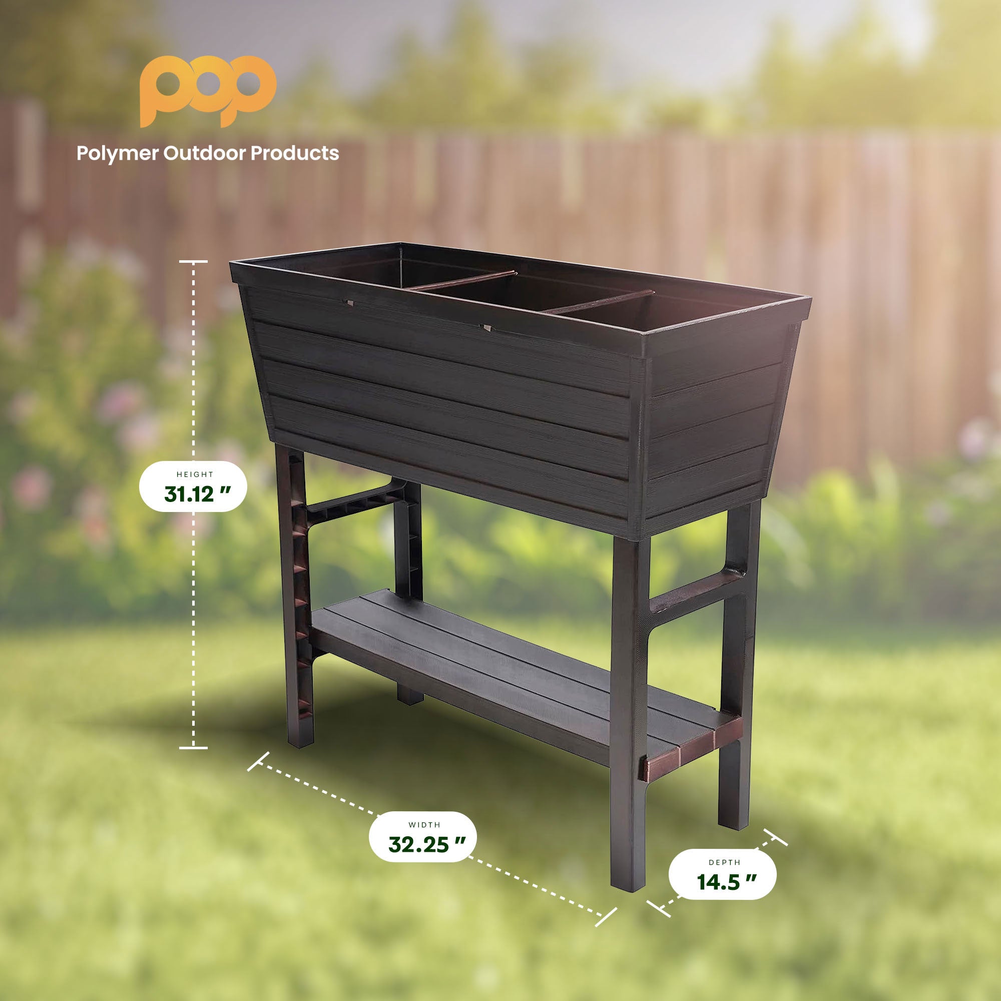 Polymer Products 14.5" L x 32.25" W x 31.12" H Raised Garden Bed,Brown(Open Box) - VMInnovations
