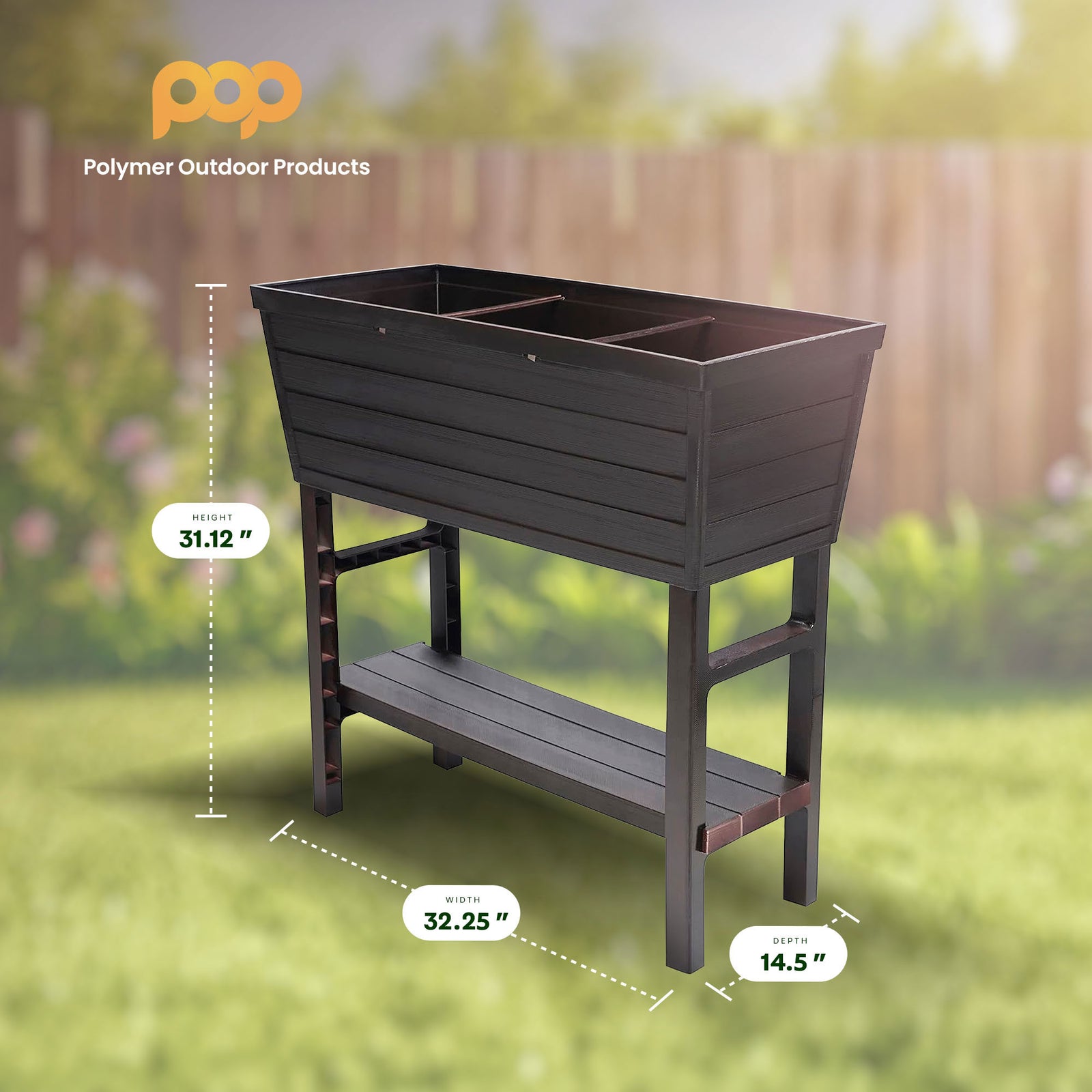 Polymer Outdoor Products 14.5" L x 32.25" W x 31.12" H Garden Bed, Brown (Used) - VMInnovations
