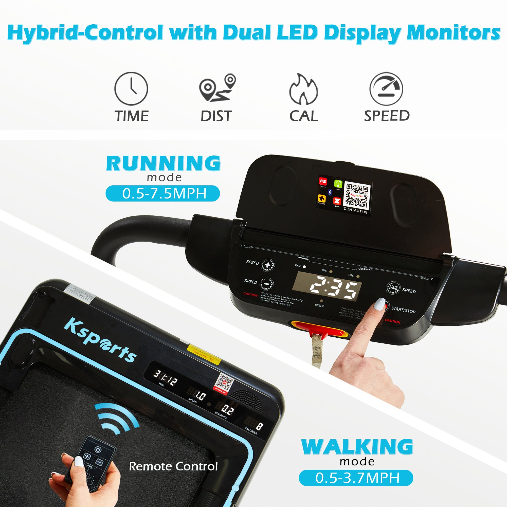 Ksports Handle Dual Display Walking Pad Motor, with Device Holder (Open Box) - VMInnovations