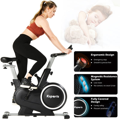 Ksports Home Magnetic Resistance Exercise Stationary Workout Bike w/ LCD Screen