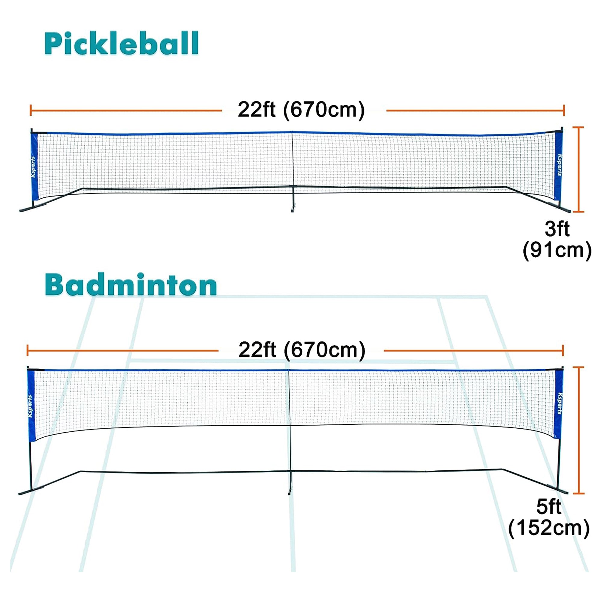 Ksports 22' Pickleball Net w/LED Shuttlecock, Bag & 2 Balls, Blue (For Parts) - VMInnovations