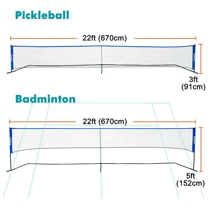 Ksports 22' Pickleball Net w/ LED Shuttlecock, Carry Bag & 2 Balls, Bl(Open Box)