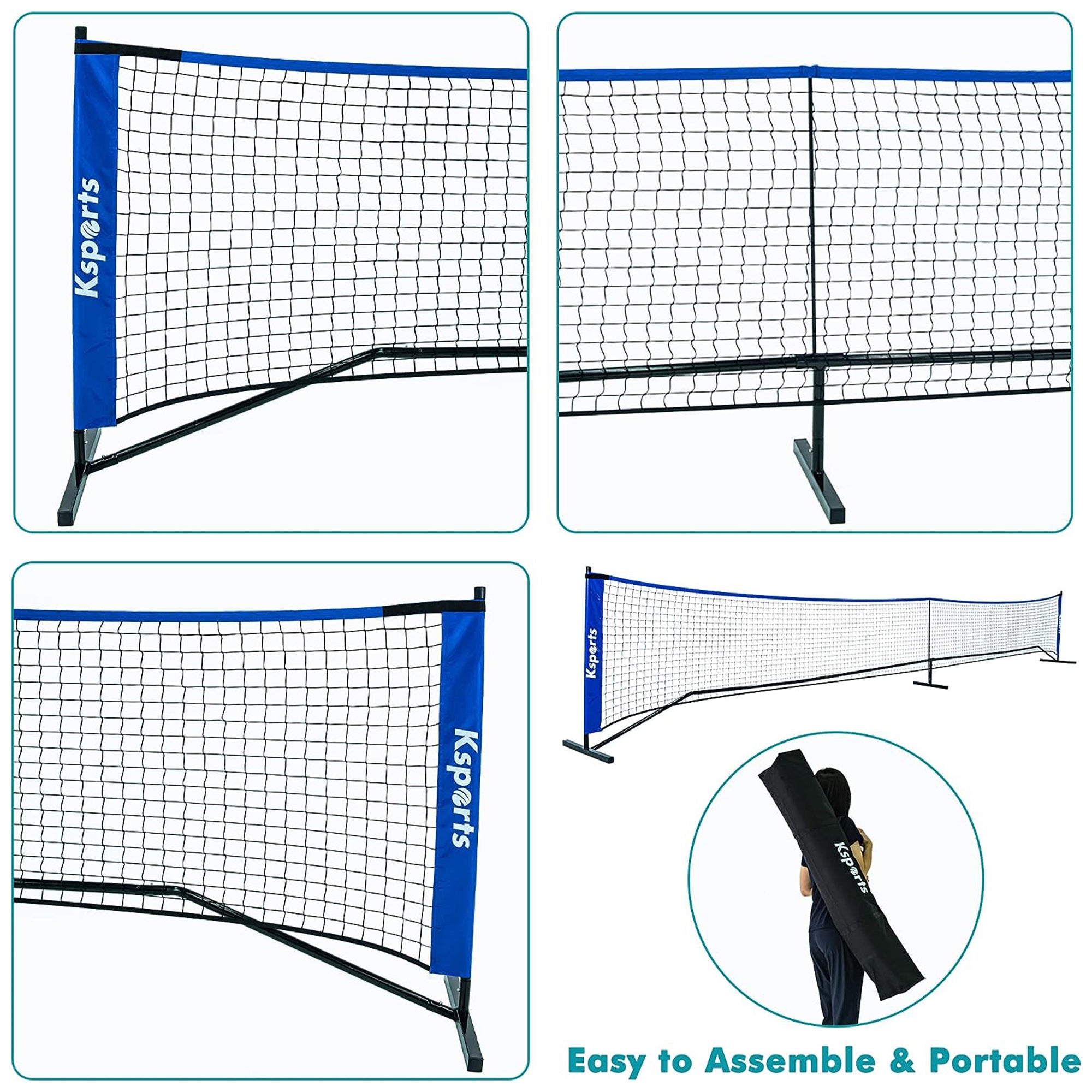 Ksports 22' Pickleball Net w/LED Shuttlecock, Bag & 2 Balls, Blue (For Parts) - VMInnovations