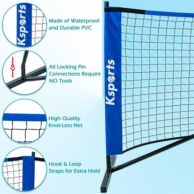Ksports 22' Pickleball Net w/LED Shuttlecock, Bag & 2 Balls, Blue (For Parts) - VMInnovations