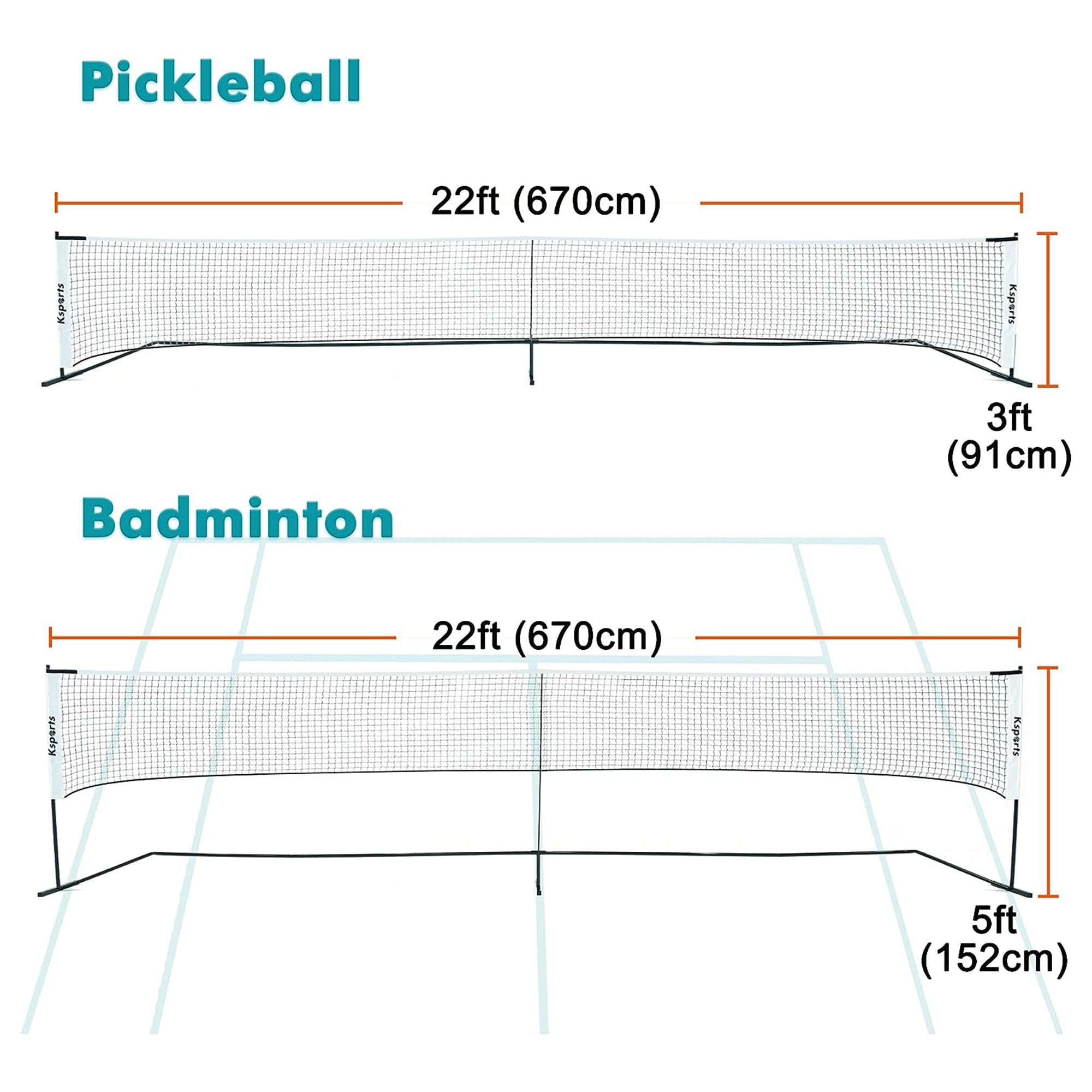 Ksports 22' Pickleball Net w/LED Shuttlecock, Carry Bag & 2 Balls, White (Used) - VMInnovations