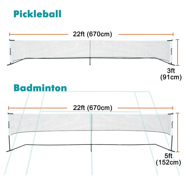 Ksports 22' Pickleball Net w/LED Shuttlecock, Carry Bag & 2 Balls, White (Used)