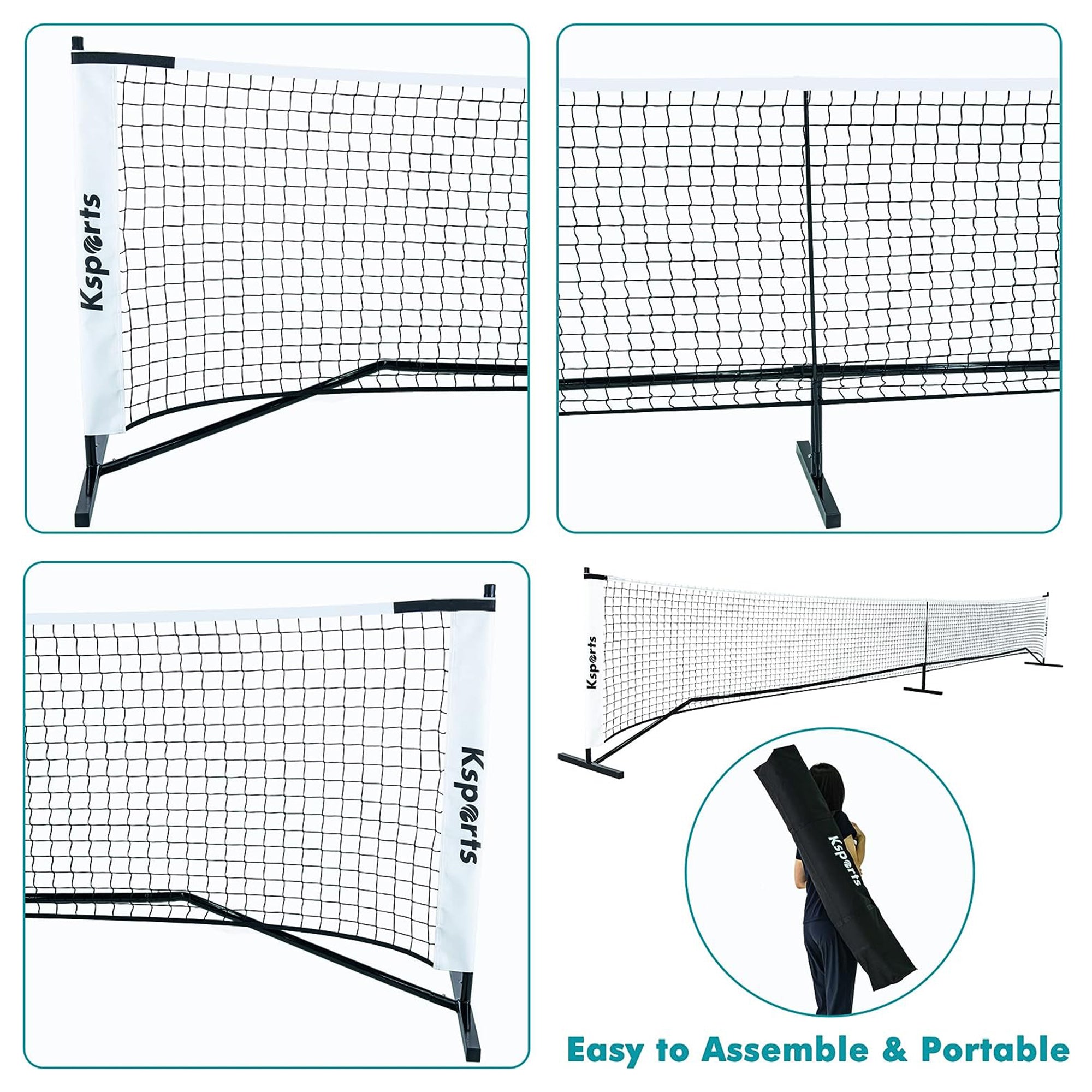 Ksports Pickleball Set, 22' Net, LED Shuttlecocks, Carry Bag & Game Balls, White - VMInnovations