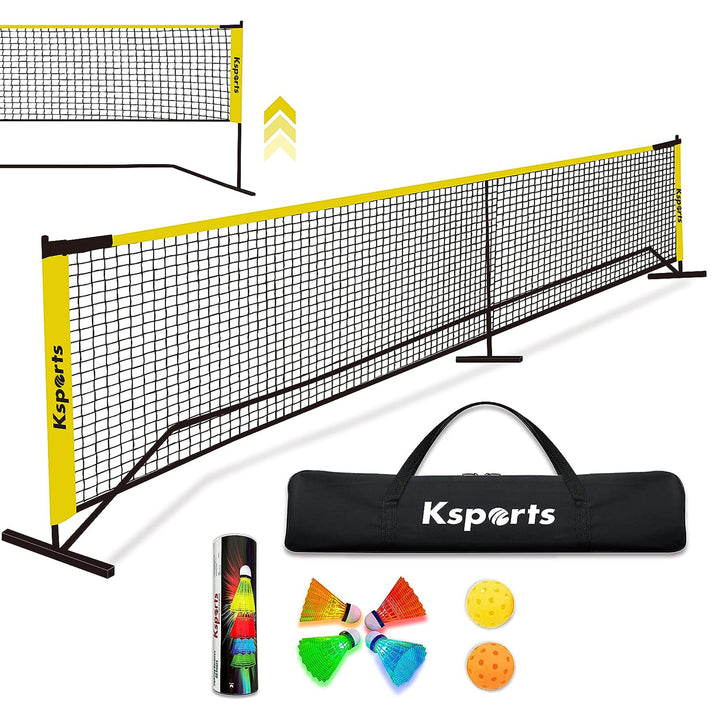 Ksports Pickleball Set 22' Net, LED Shuttlecocks, Carry Bag & Game Balls, Yellow