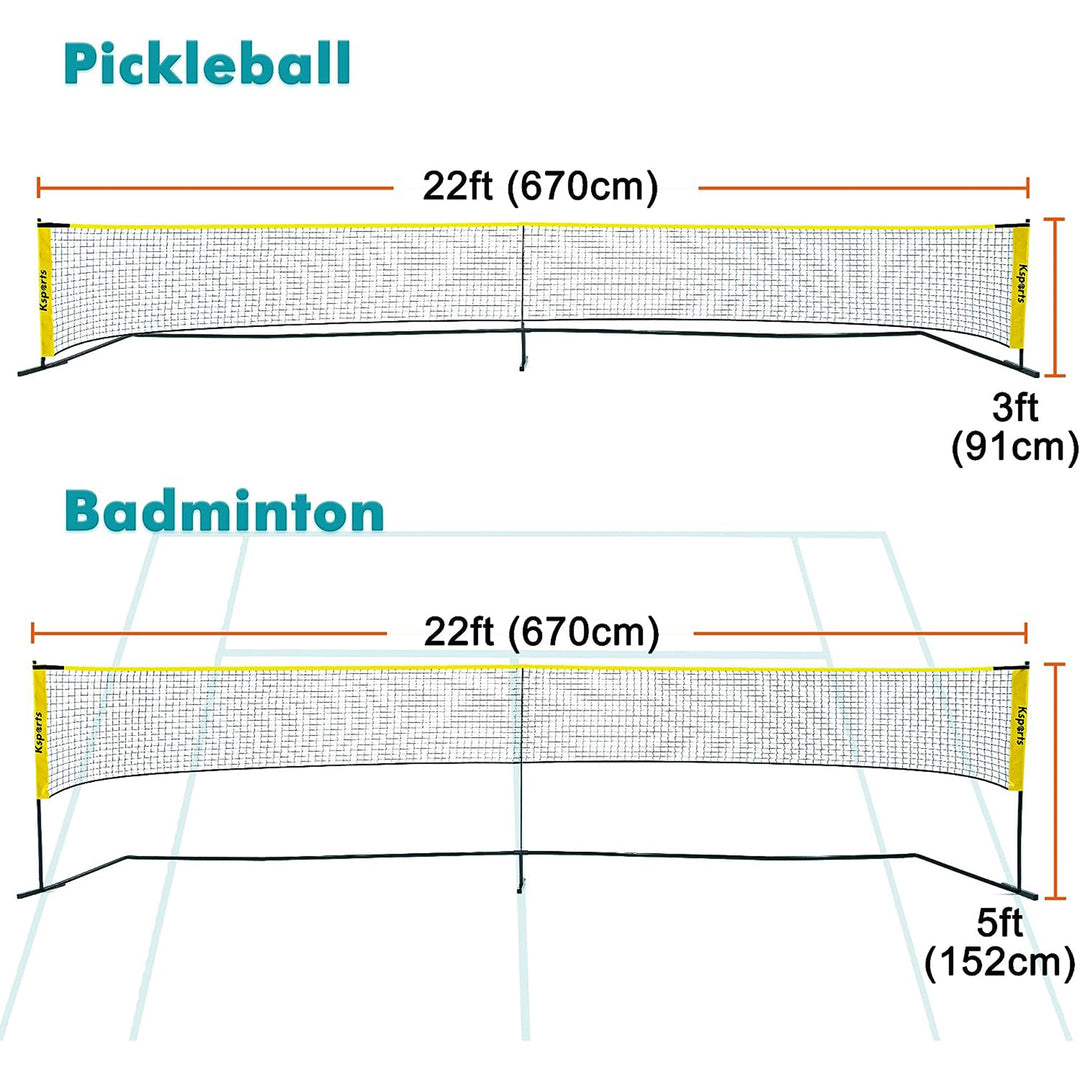 Ksports Pickleball Set 22' Net, LED Shuttlecocks, Carry Bag & Game Balls, Yellow