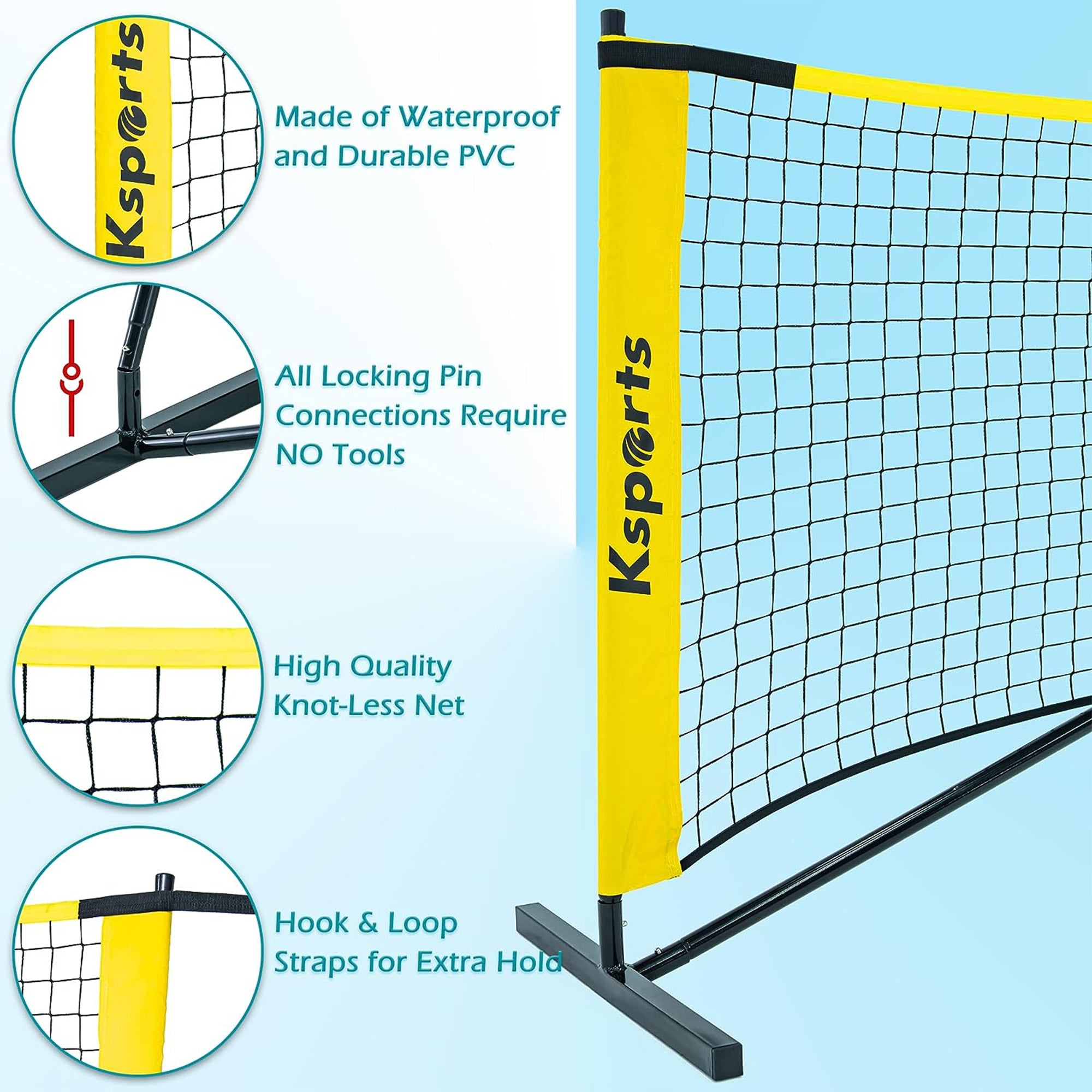 Ksports 22' Pickleball Net w/ LED Shuttlecock,Carry Bag & 2 Game Balls(Open Box) - VMInnovations