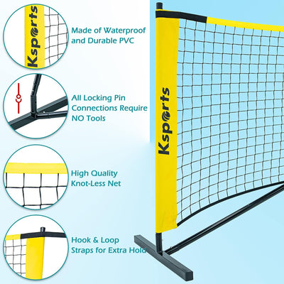 Ksports 22' Pickleball Net w/ LED Shuttlecock,Carry Bag & 2 Game Balls(Open Box) - VMInnovations