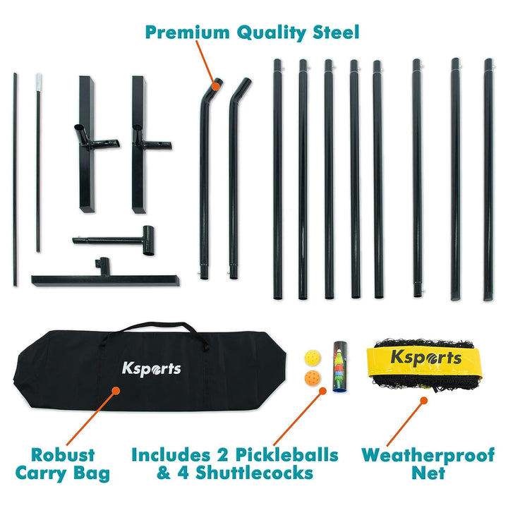 Ksports Pickleball Set 22' Net, LED Shuttlecocks, Carry Bag & Game Balls, Yellow