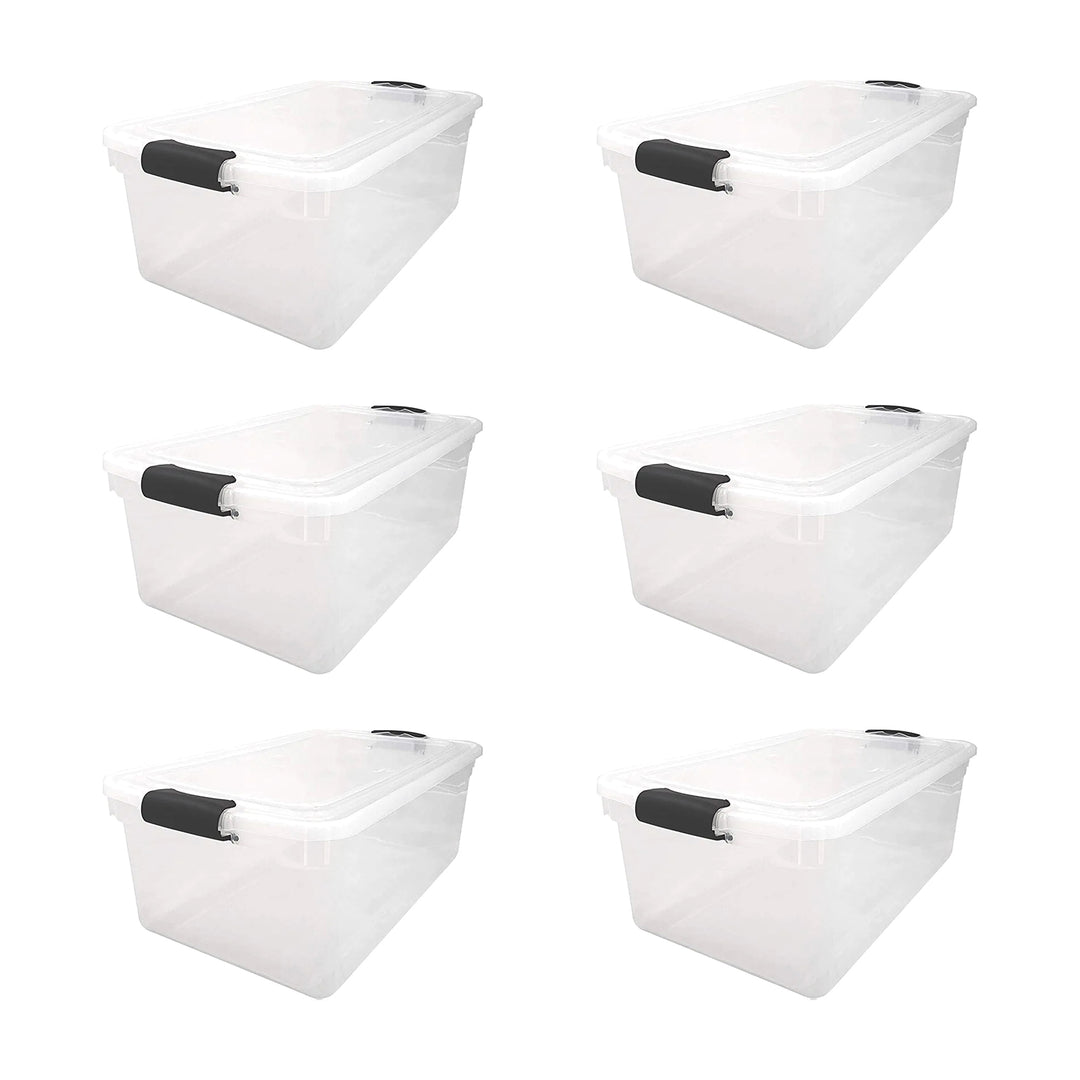 Homz 64 Qt Multipurpose Stackable Storage Bin with Latching Lids, Clear (6 Pack)