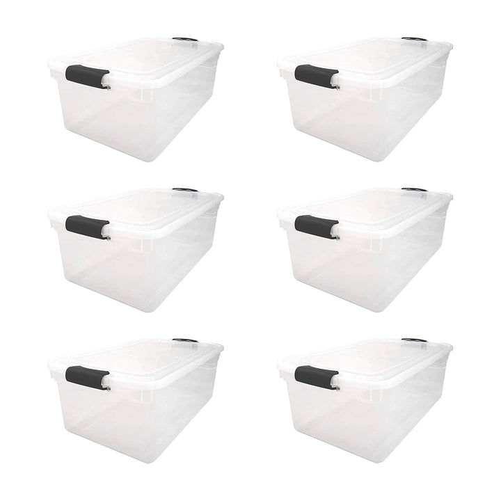 Homz 64 Qt Multipurpose Stackable Storage Bin with Latching Lids, Clear (6 Pack)