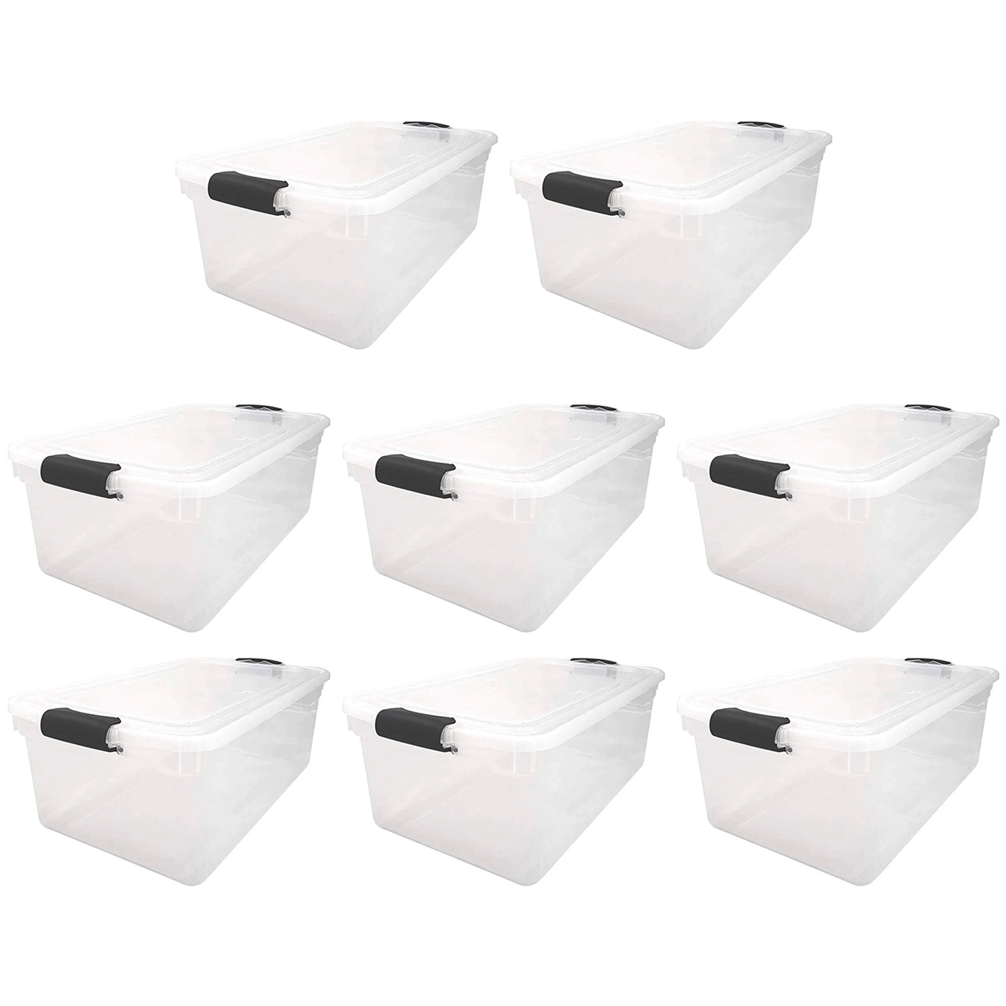 Homz 64 Qt Multipurpose Stackable Storage Bin with Latching Lids, Clear (8 Pack) - VMInnovations