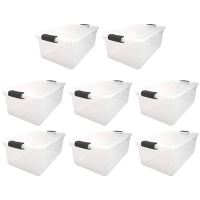 Homz 64 Qt Multipurpose Stackable Storage Bin with Latching Lids, Clear (8 Pack) - VMInnovations