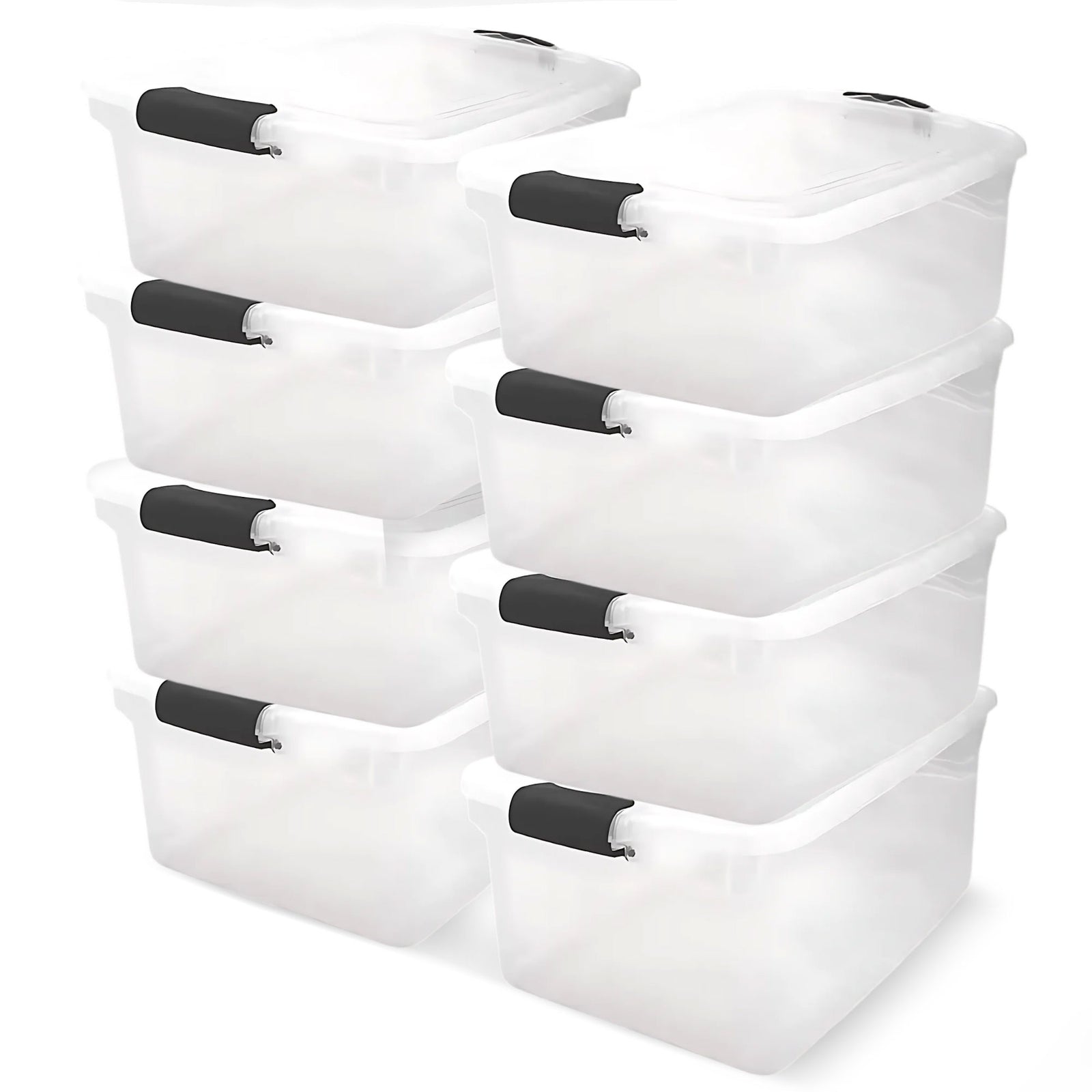 Homz 64 Qt Multipurpose Stackable Storage Bin with Latching Lids, Clear (8 Pack) - VMInnovations