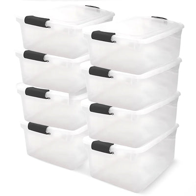 Homz 64 Qt Multipurpose Stackable Storage Bin with Latching Lids, Clear (8 Pack) - VMInnovations