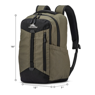 High Sierra Large Backpack with Device Sleeve and Adjustable Straps, Olive Green