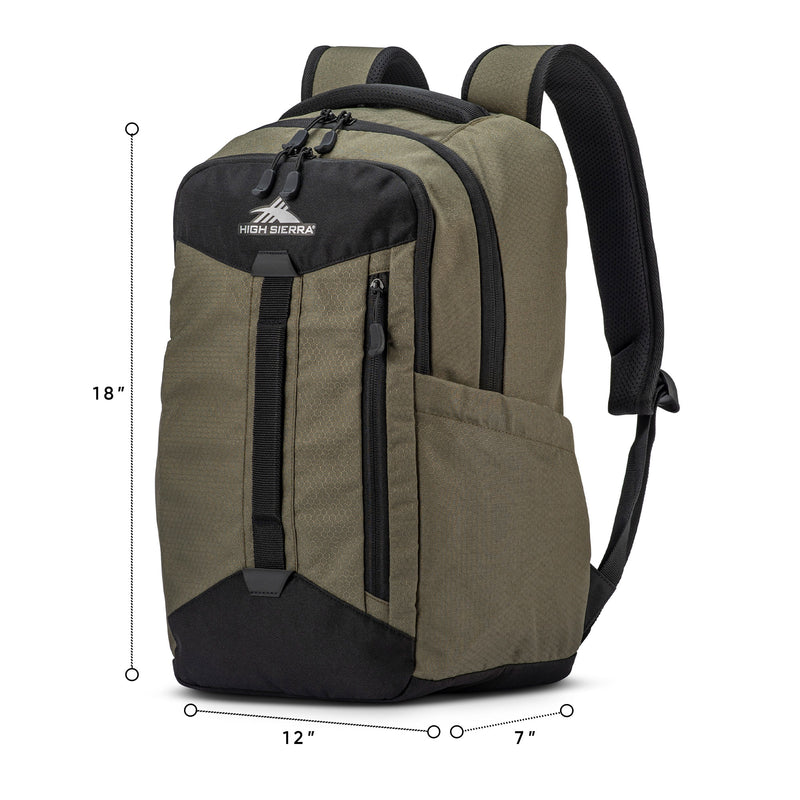 High Sierra Clubs Backpack w/Adjustable Straps, Olive Green (Open Box)