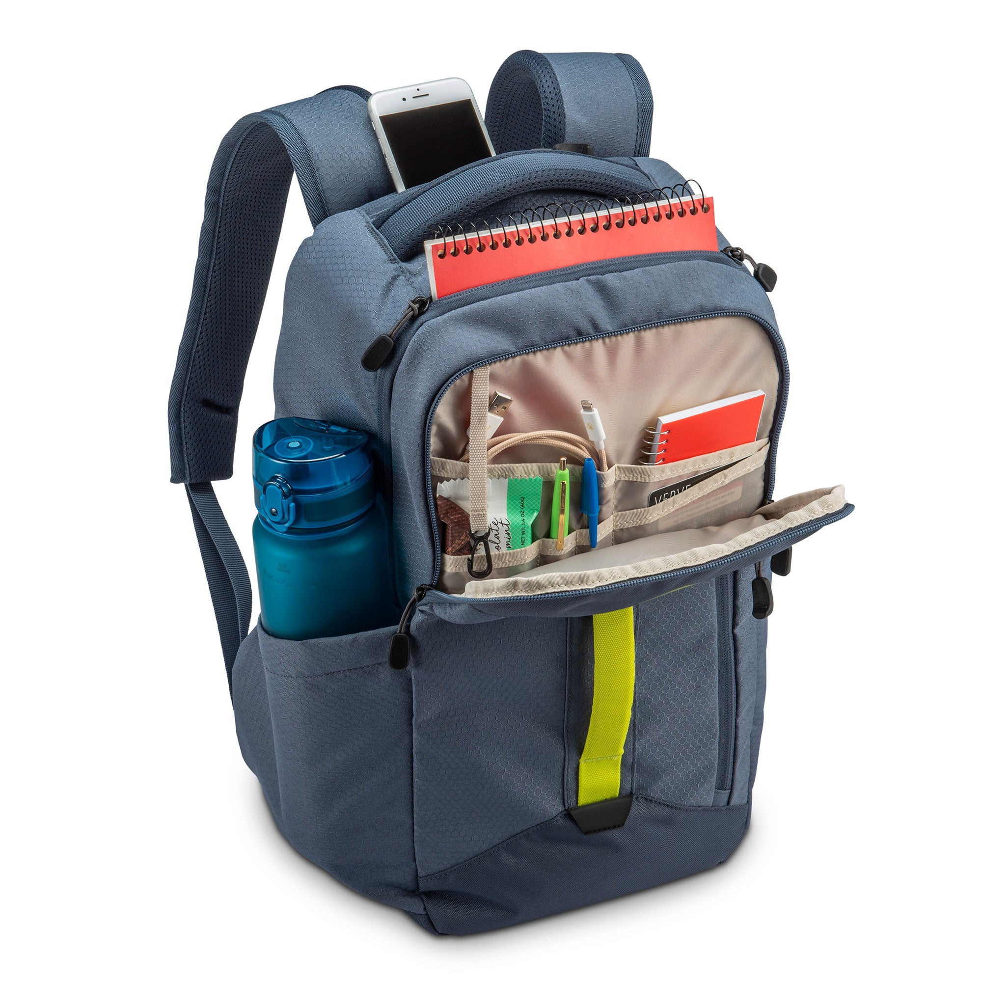 High Sierra Large Backpack with Device Sleeve and Adjustable Straps, Grey Blue