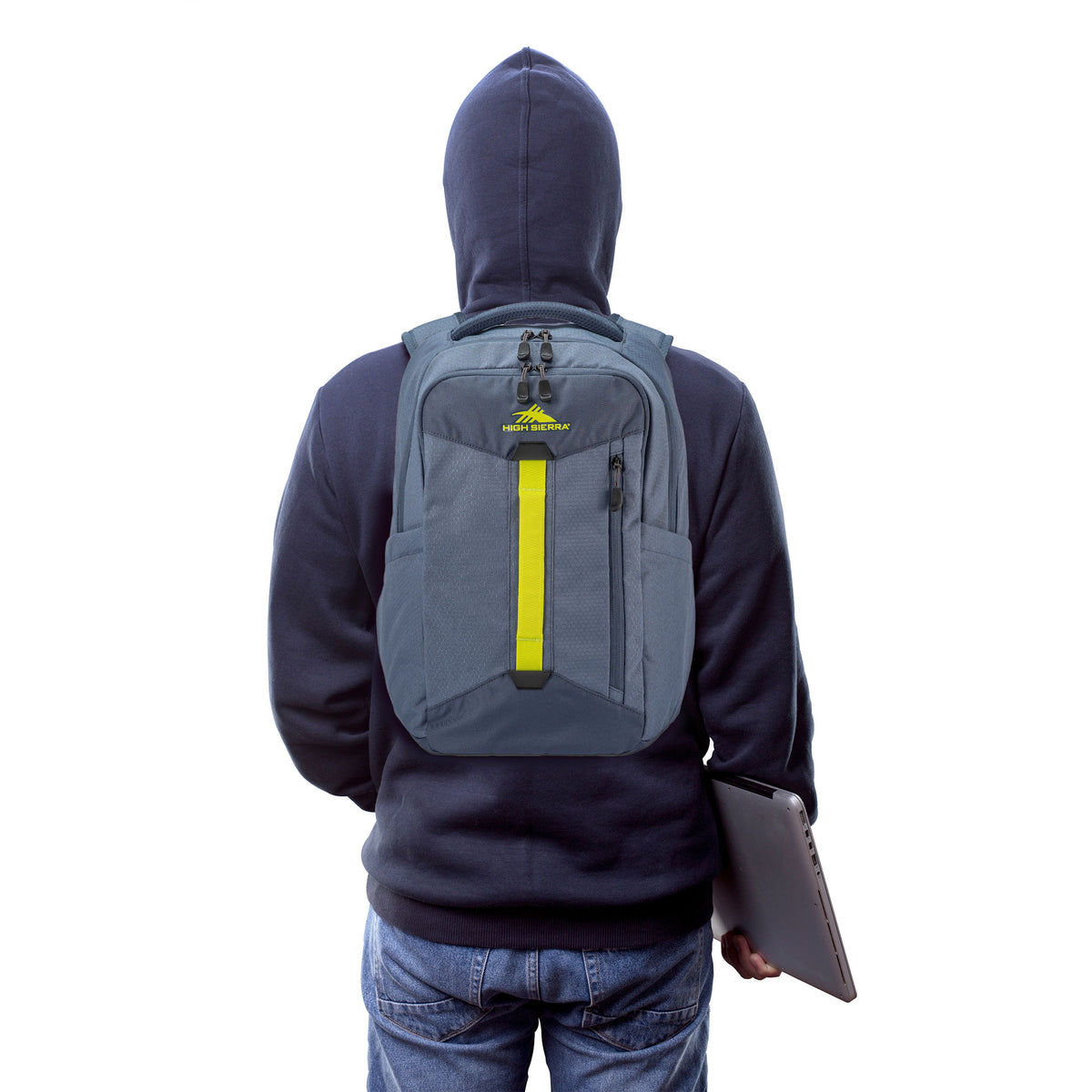 High Sierra Large Backpack with Device Sleeve and Adjustable Straps, Grey Blue