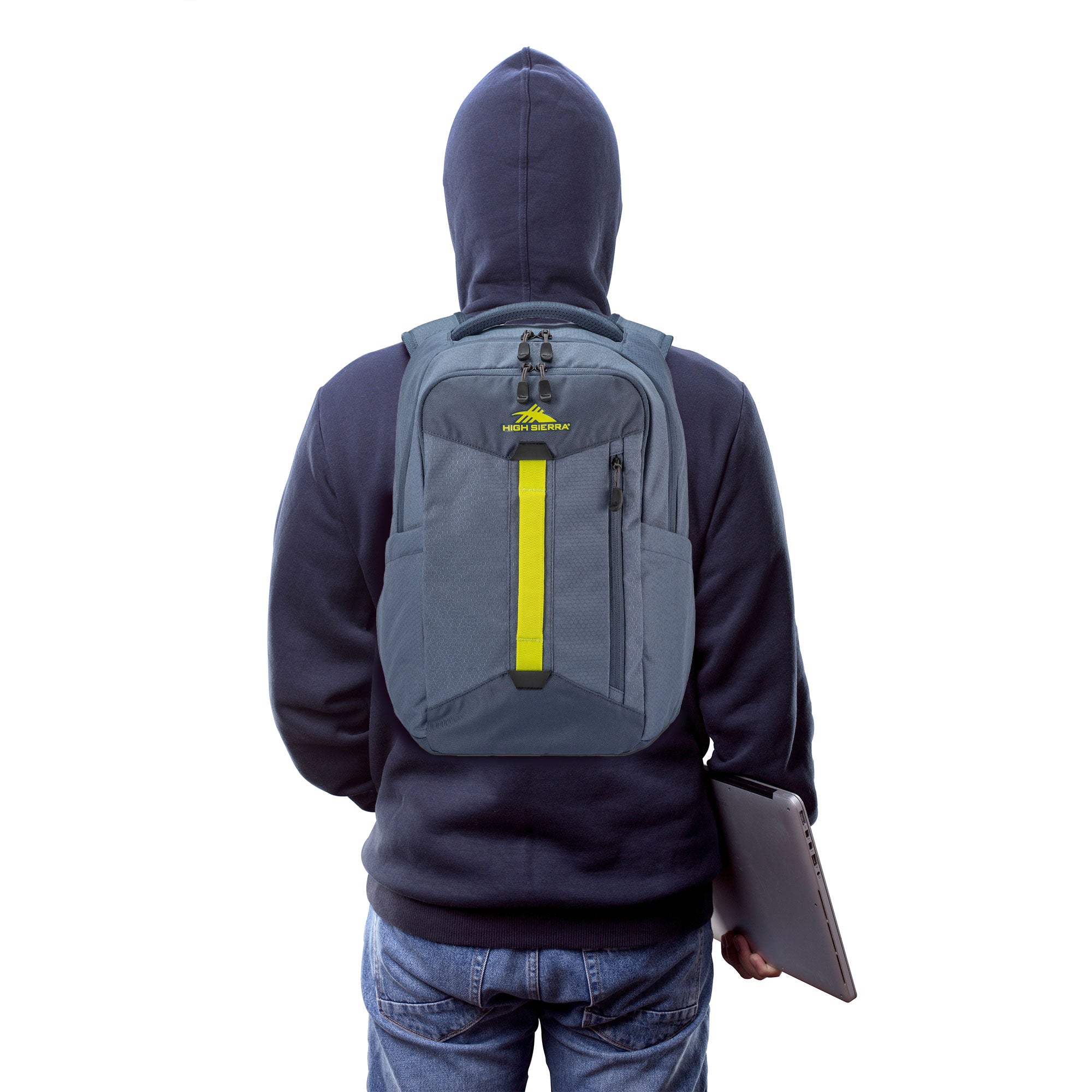 High Sierra Large Backpack with Device Sleeve and Adjustable Straps, Grey Blue