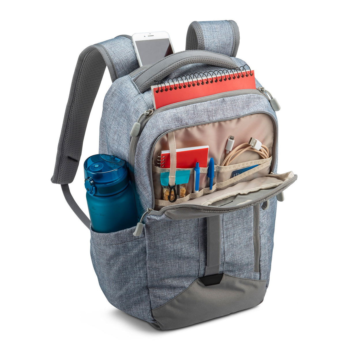 High Sierra Large Backpack with Device Sleeve and Adjustable Straps, Silver