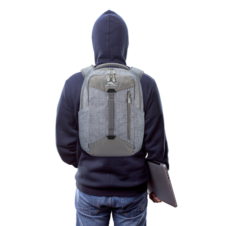 High Sierra Backpack w/Device Sleeve & Adjustable Straps, Silver (Used)