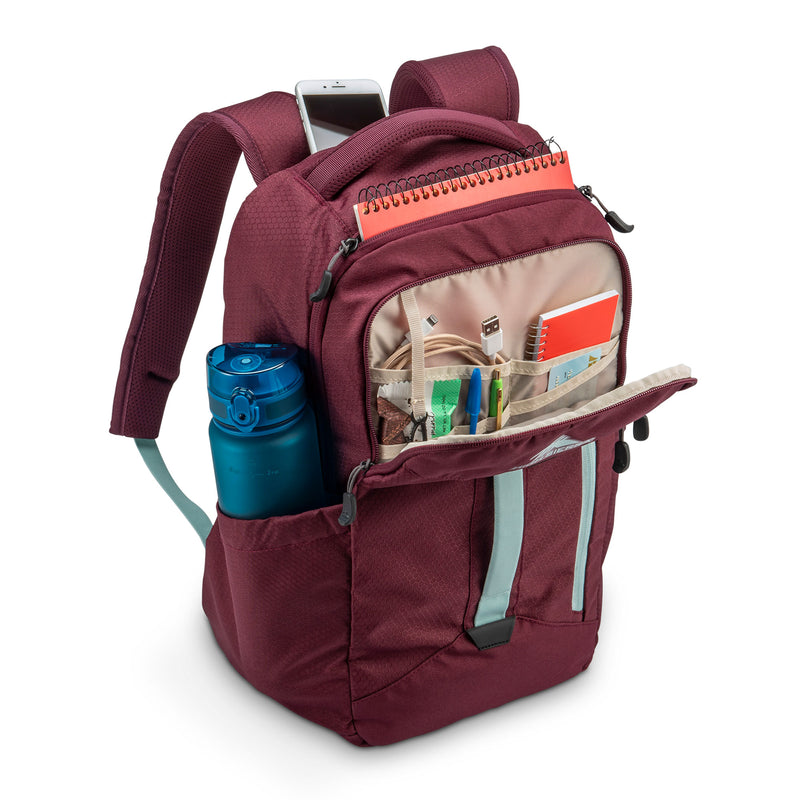 High Sierra Backpack with Device Sleeve and Adjustable Straps, Maroon (Open Box)